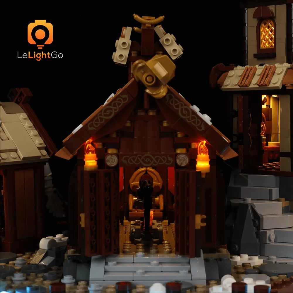 Micro LED lights from LeLightGo illuminating LEGO Viking houses