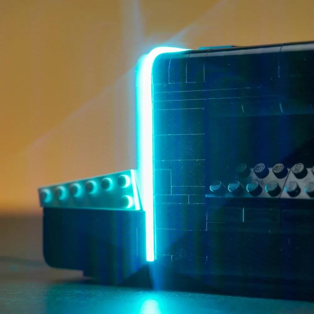 LEGO Polaroid 21345 with BrickBling LEDs creating a cozy display glow