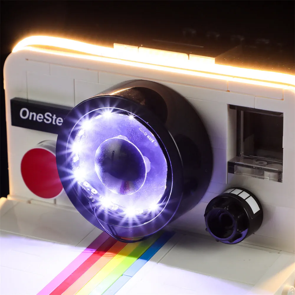 LEGO Polaroid 21345 with Lightailing LEDs enhancing the lens area
