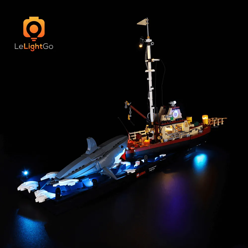 LeLightGo LED kit for LEGO Jaws 21350 highlighting the mast