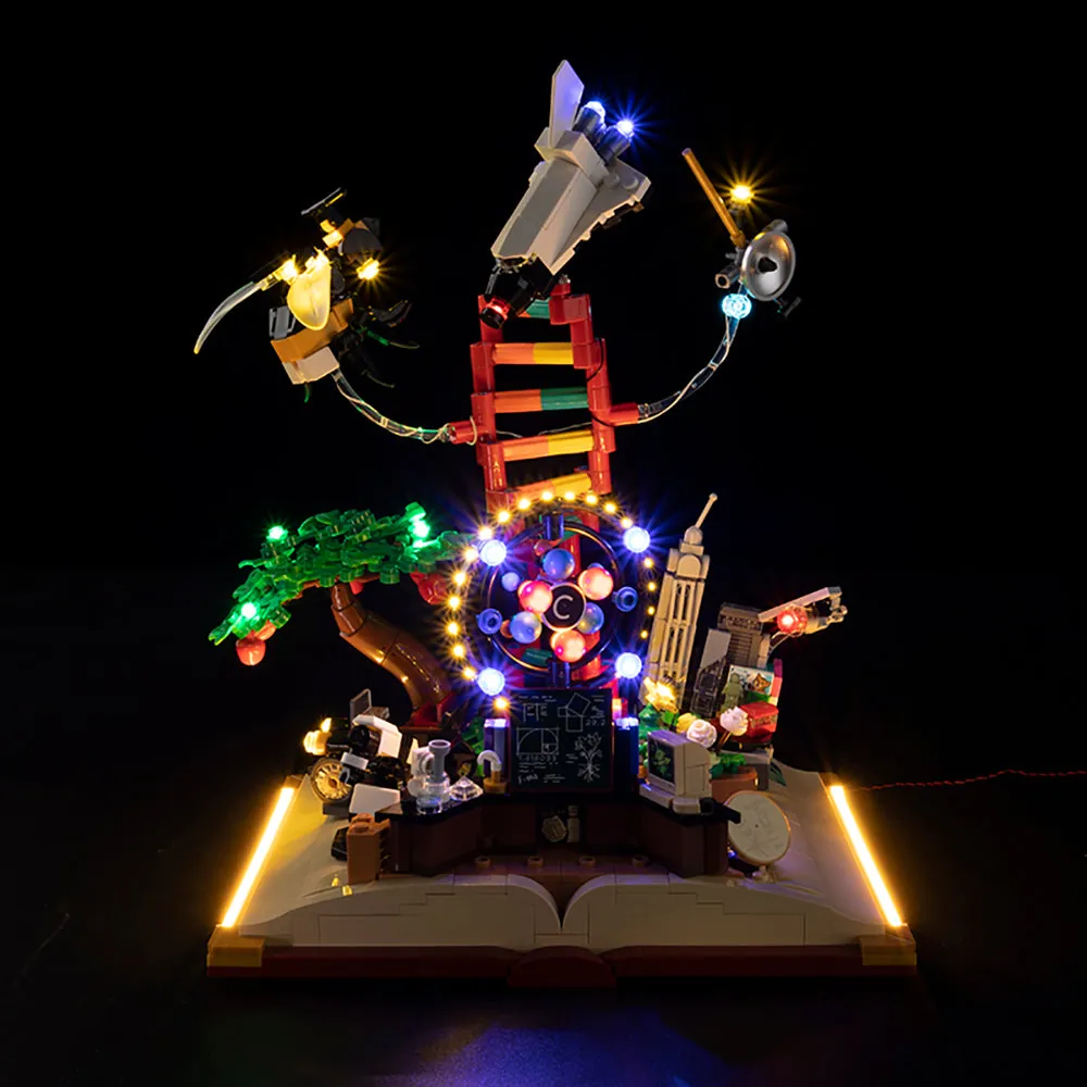 Game of Bricks LED kit for LEGO 21355 with expansion boards lighting the STEM display