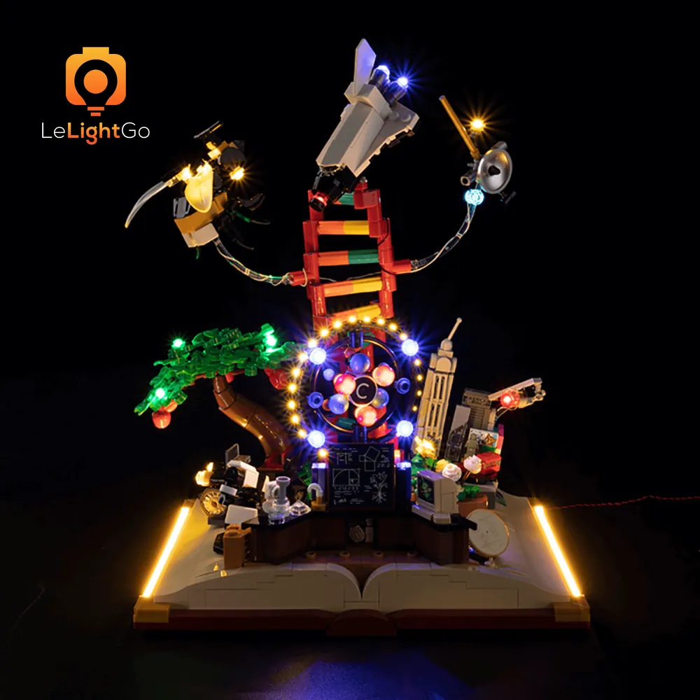 LeLightGo LED kit for LEGO 21355 with micro-LEDs illuminating the STEM theme