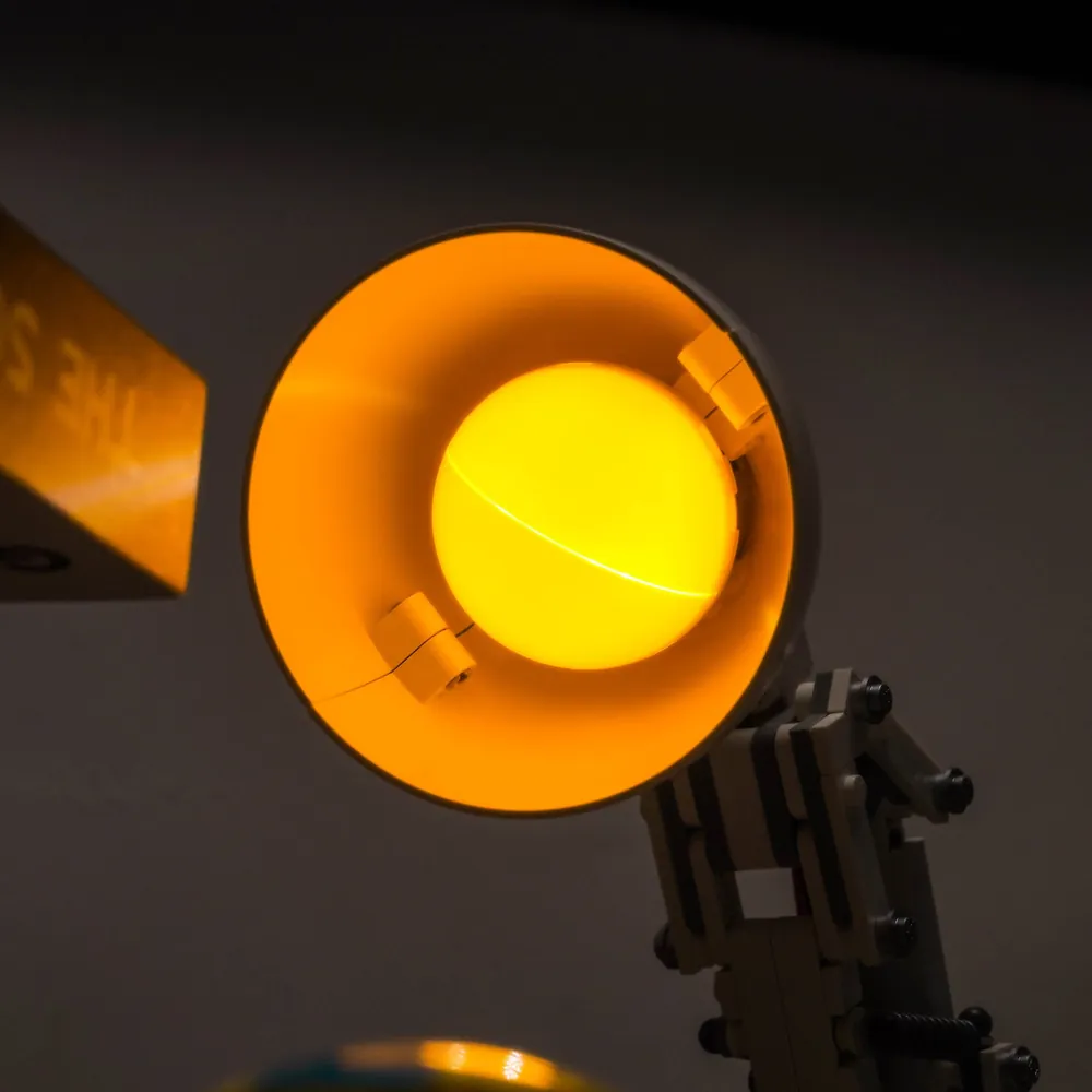 BrickBling light kit layout on Luxo Jr. lamp head and ball