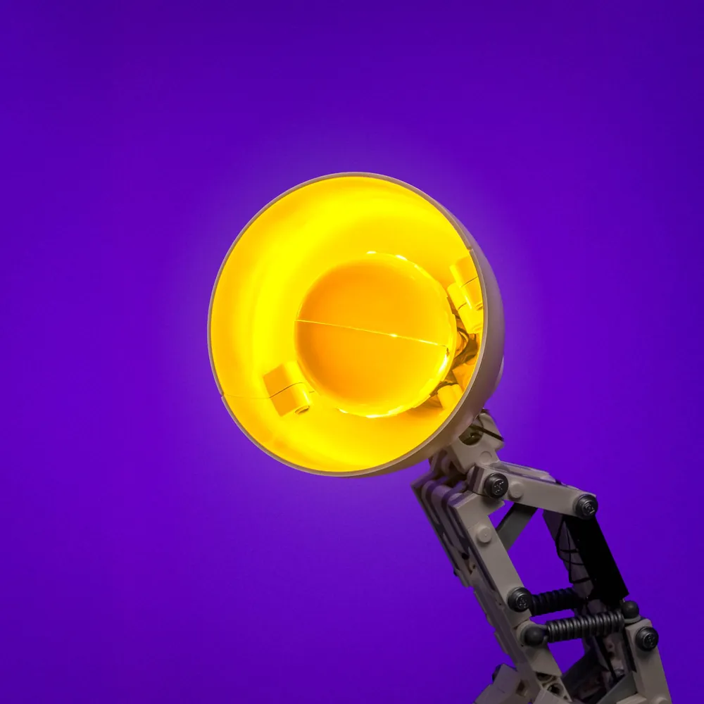 Light My Bricks installation on Luxo Jr. lamp head