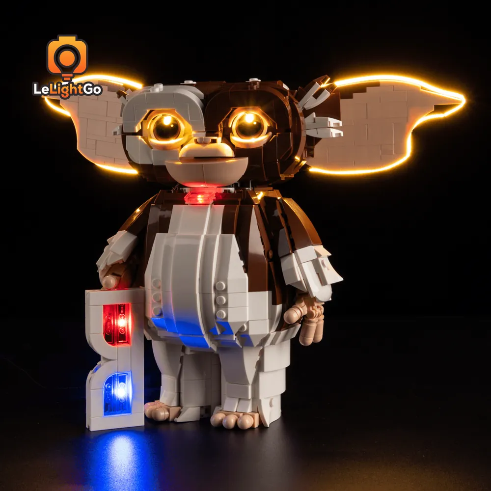 LeLightGo LED kit lighting up LEGO Gremlins Gizmo 21361