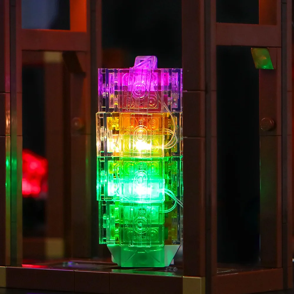 BrickBling lighting on LEGO mineral display stand