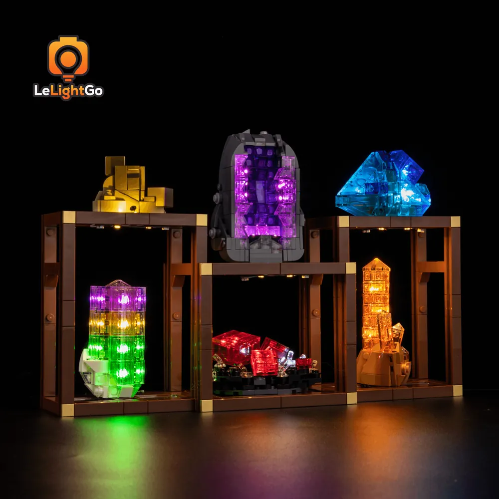 LeLightGo LED kit illuminating gold nuggets in LEGO Mineral Collection