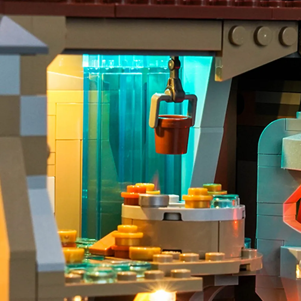 Close-up of BrickBling micro-LEDs on Goonies set
