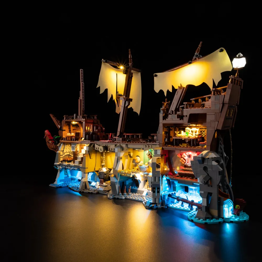 Game of Bricks LED kit on LEGO Goonies 21363 emphasizing modular boards