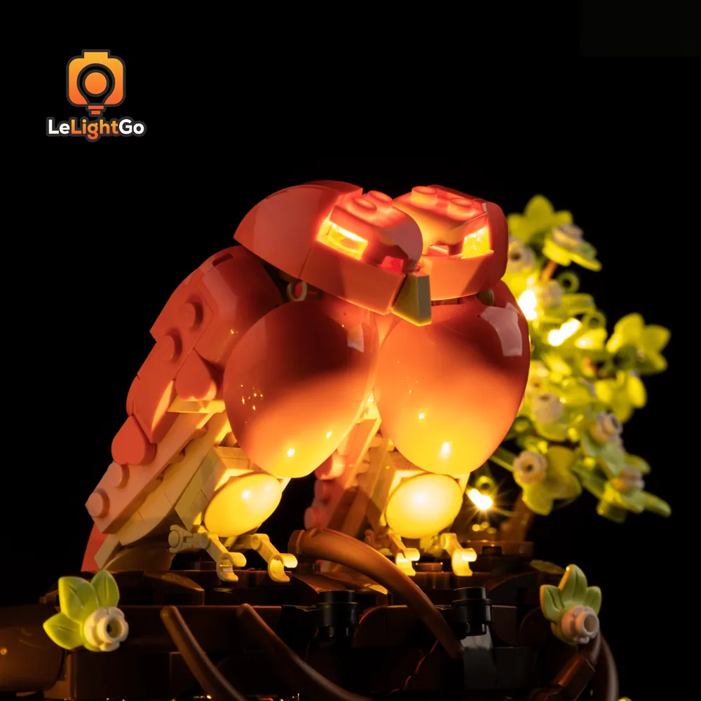LeLightGo micro-LEDs concealed within the LEGO Love Birds green foliage