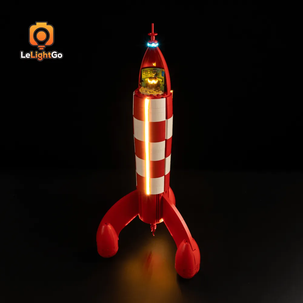 LeLightGo micro-LEDs illuminating LEGO Tintin Moon Rocket 21367