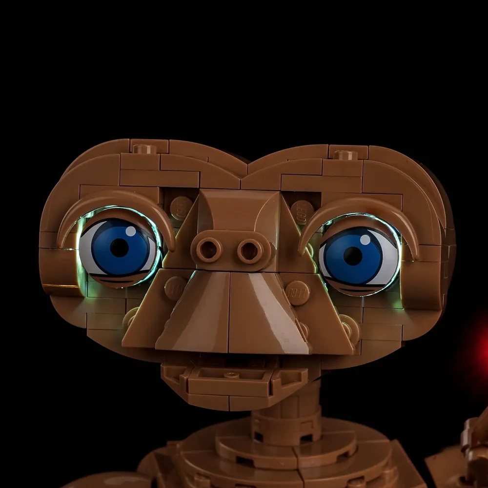 Close-up of BrickBling modular micro-LEDs on E.T. set
