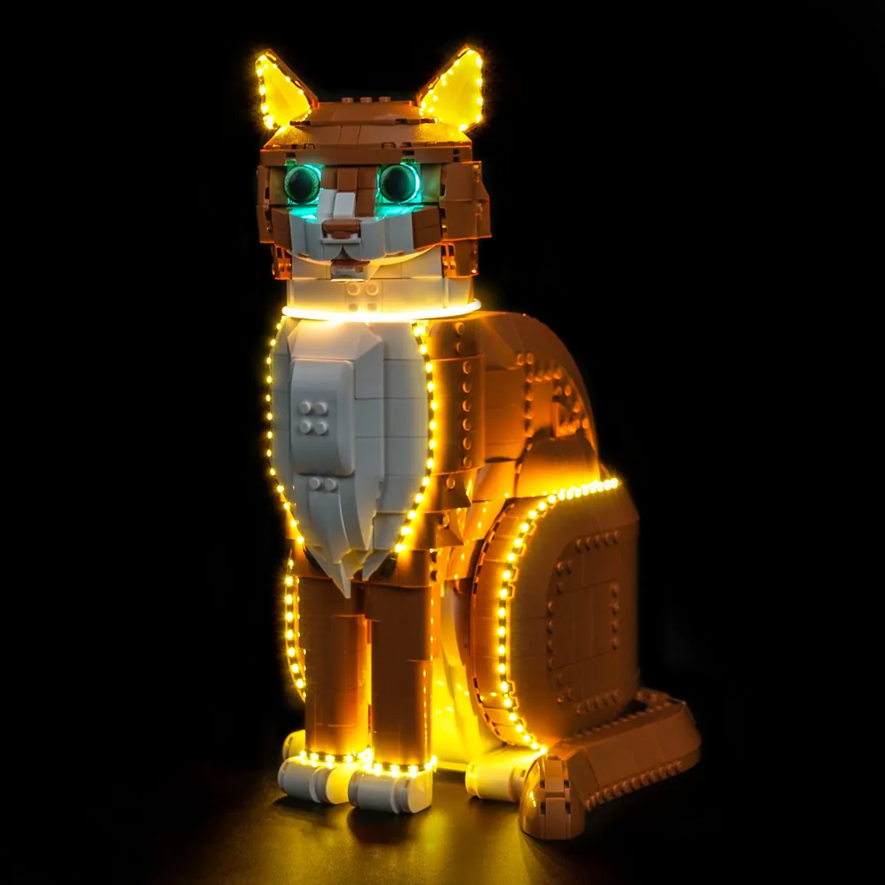BrickBling light kit for LEGO Orange Cat 21376 glowing in warm white