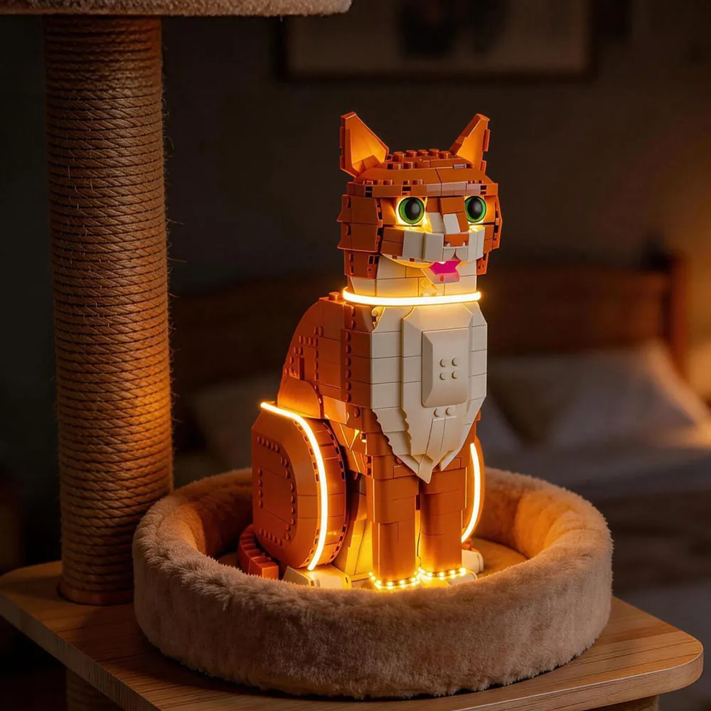 Lightailing pre-soldered harness on LEGO Orange Cat 21376 lighting the whole set