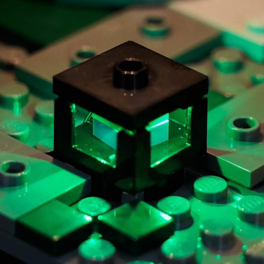 Close-up of BrickBling LED lighting on LEGO Zombie Dungeon set