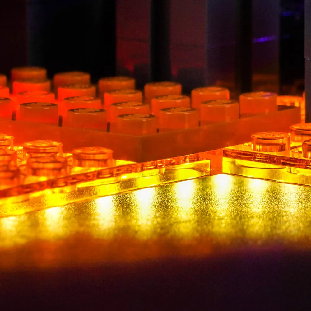 BrickBling LED kit installed on LEGO Minecraft Wither Battle 21590, showcasing the overall glow