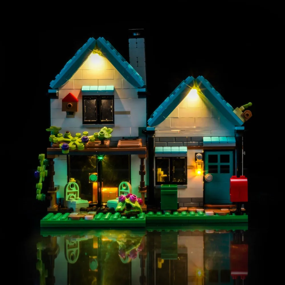 BrickBling LED kit for LEGO Creator Cozy House 31139 illuminating the interior rooms