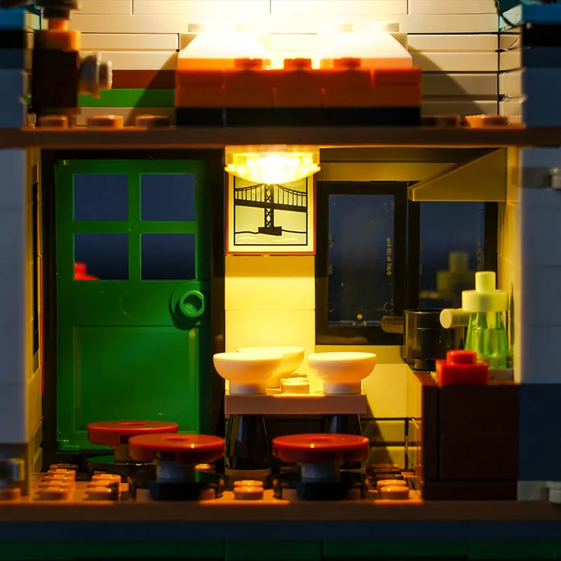 Close-up of BrickBling micro-LEDs on the Cozy House porch and pergola