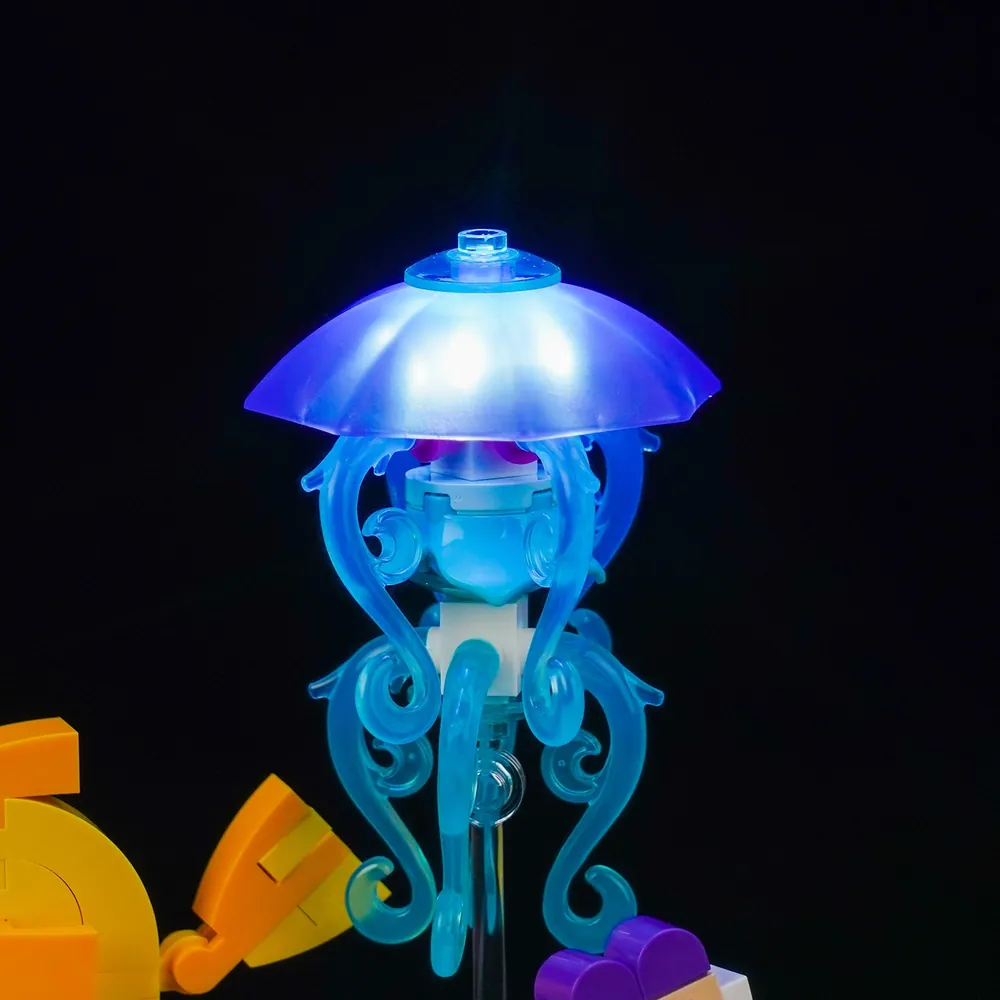Close-up of BrickBling micro-LEDs on LEGO Sea Animals 31158