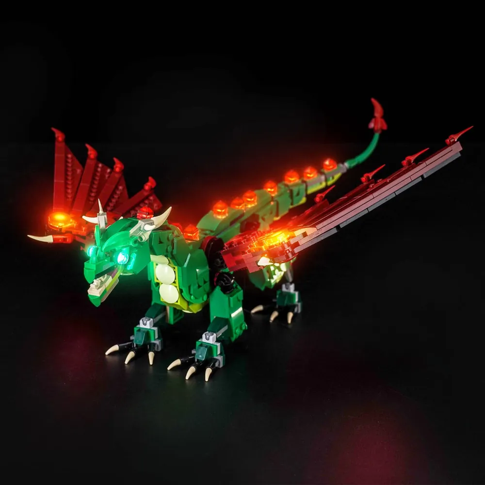 BrickBling LED kit for LEGO 31161 Medieval Dragon lighting the fire base and eyes