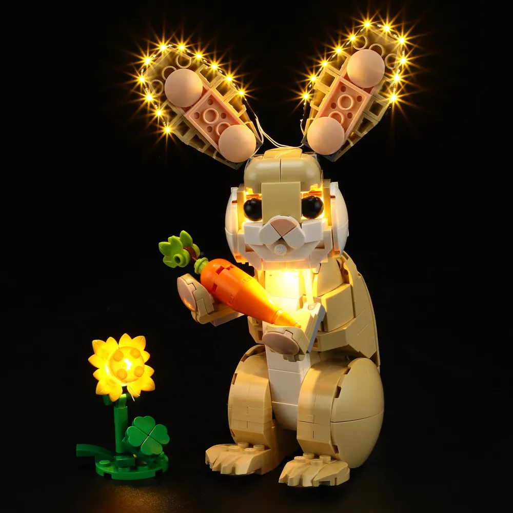 Lightailing LED kit lighting up the LEGO Creator Cute Bunny 31162