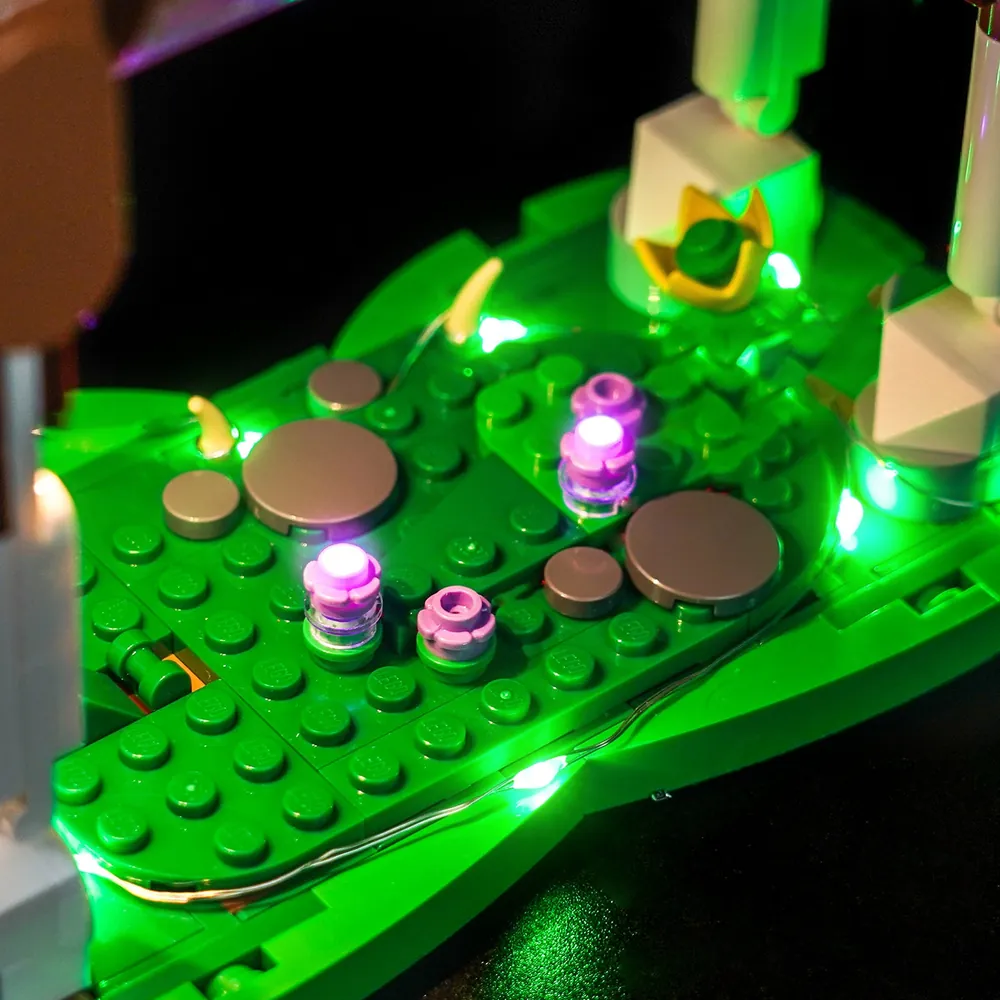 Close-up of BrickBling modular micro-LED harness on LEGO 31166 horse's torso