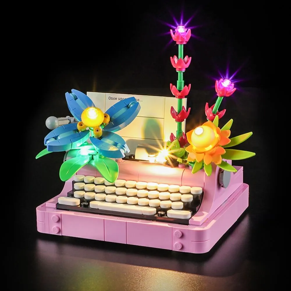 Lightailing LED kit for LEGO Creator Typewriter with Flowers 31169 lighting up the desk scene