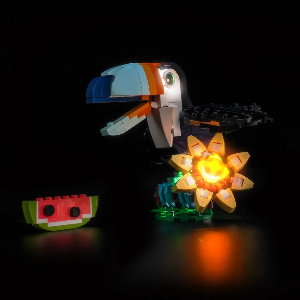 BrickBling LED kit for LEGO Creator Tropical Toucan 31173 with micro-LEDs lighting the beak and wings