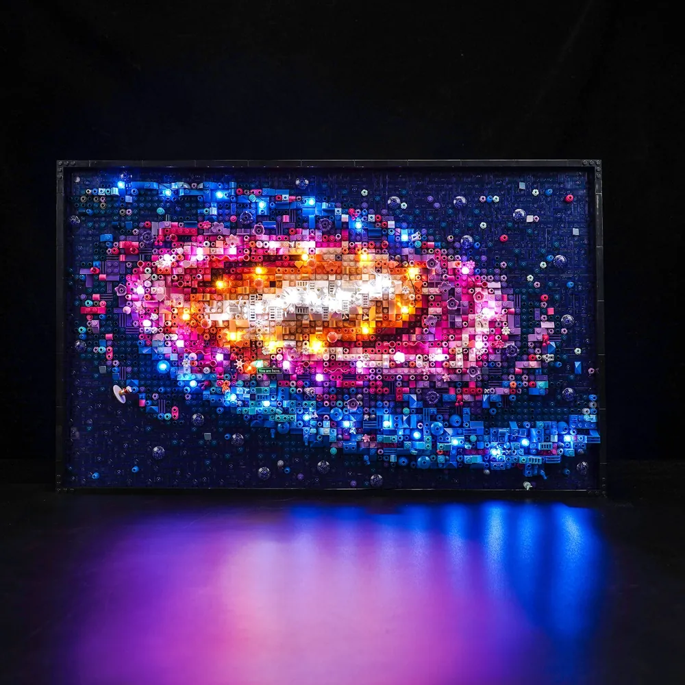 BrickBling LED light kit illuminating the LEGO Milky Way Galaxy set with modular micro-LEDs