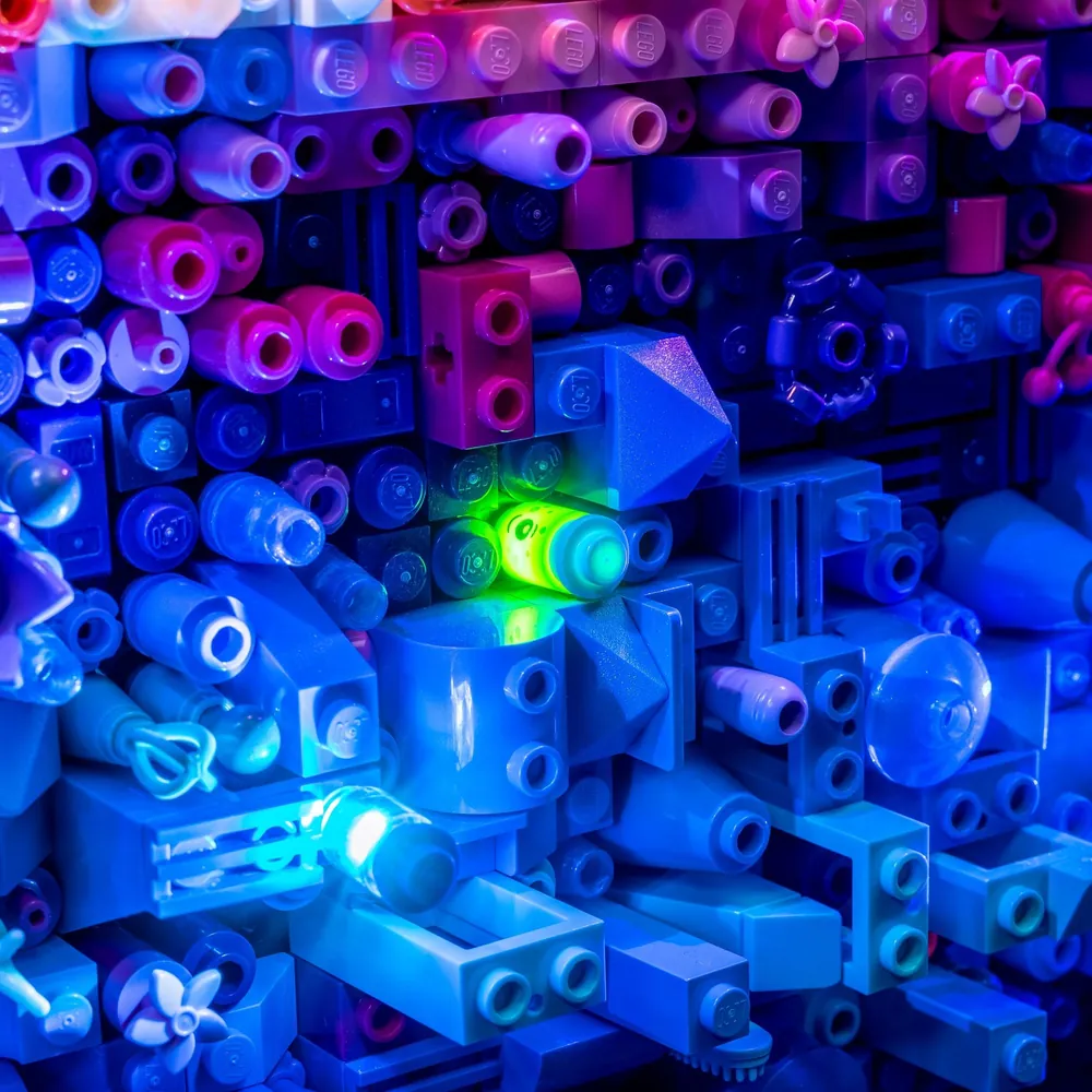 LightMyBricks LED glow enhancing the cosmic details of the LEGO Art set