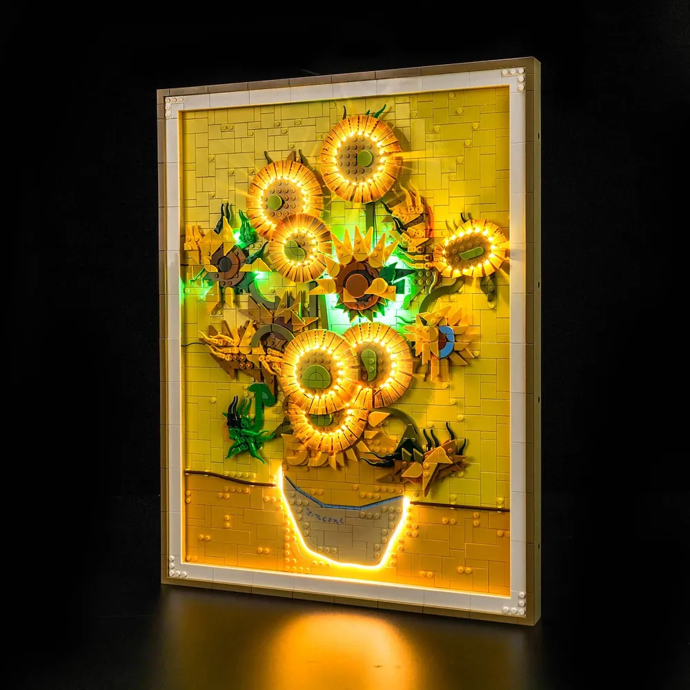 BrickBling light kit on LEGO Sunflowers set illuminating petals