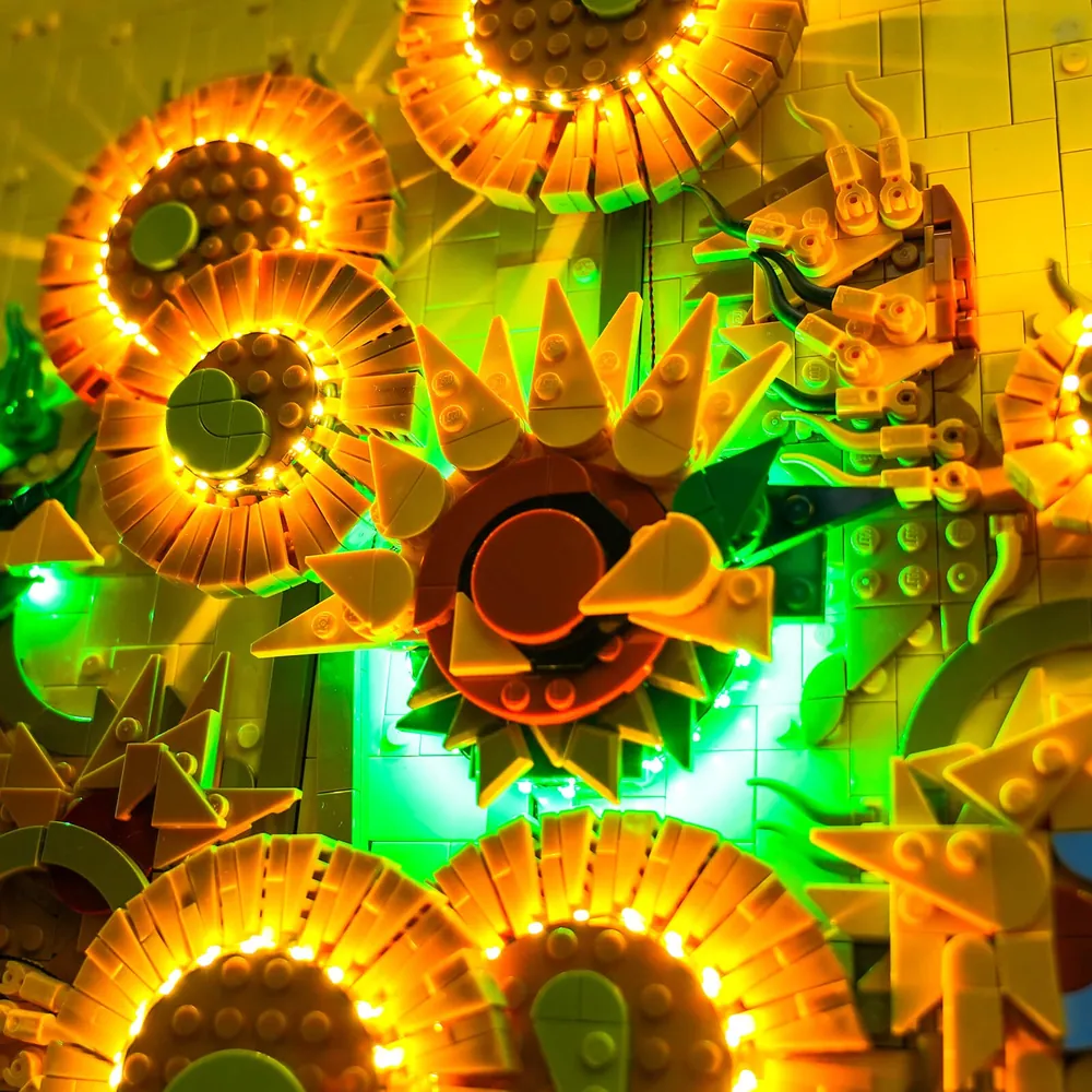 Close-up of BrickBling modular micro-LED wires on LEGO Art set