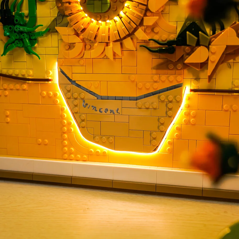 BrickBling lit LEGO Sunflowers on wall display