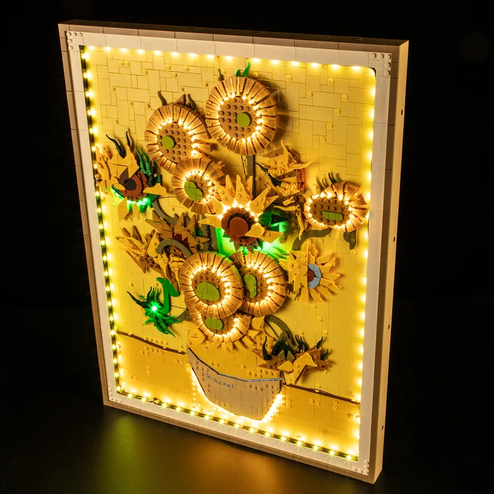 Lightailing lit LEGO Sunflowers with yellow and blue accents