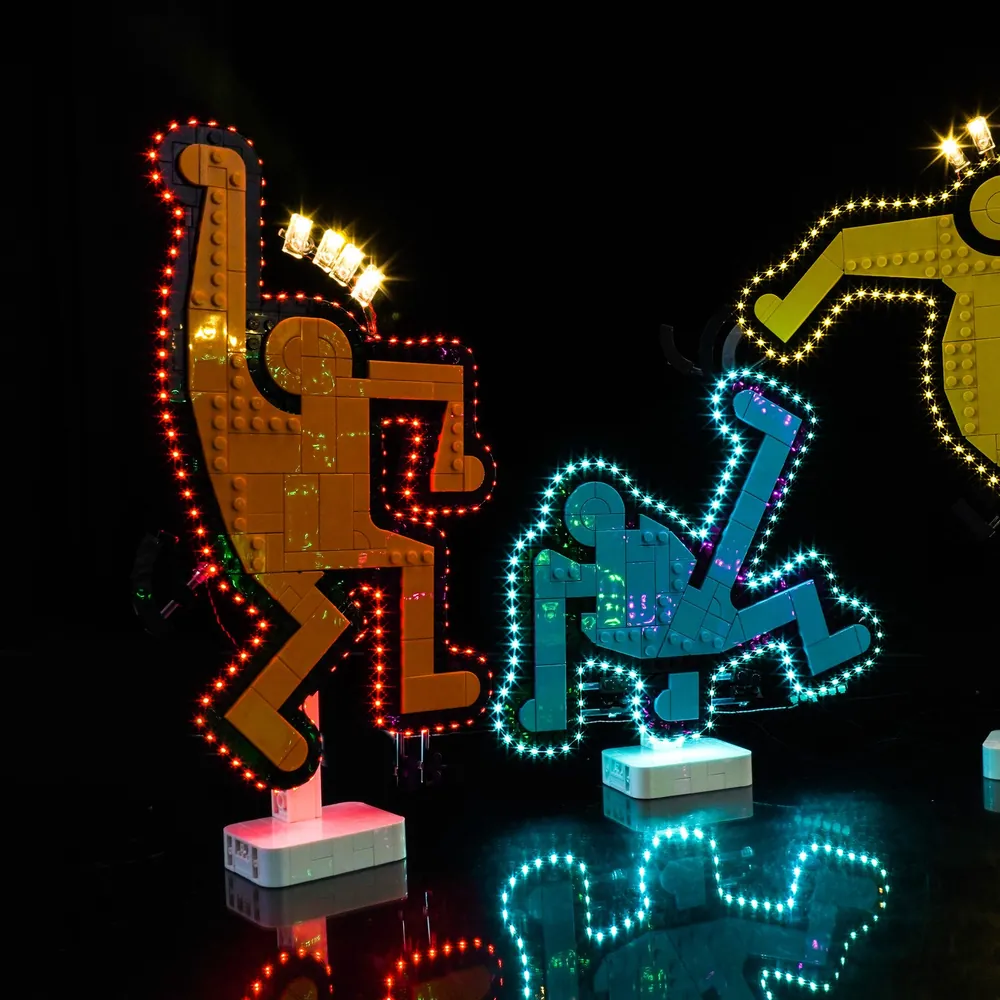 Modular micro-LED lighting on LEGO Keith Haring figures