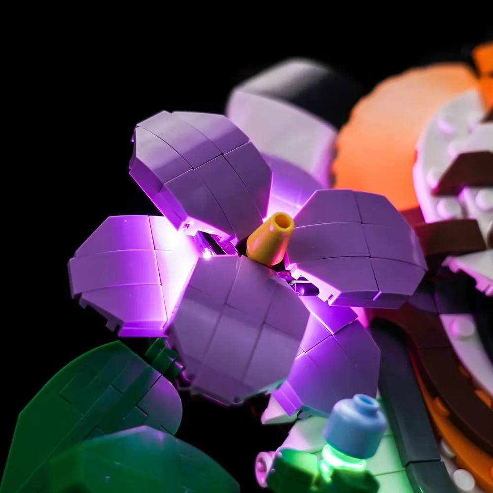Close-up of BrickBling micro-LEDs on LEGO Tiger 31217