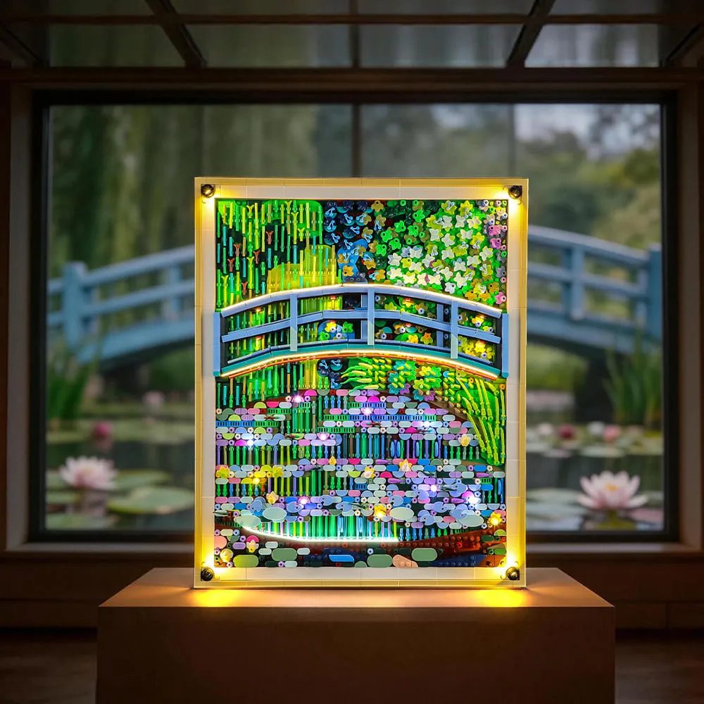 Lightailing pre-soldered harness lighting the pond area of LEGO Monet 31220