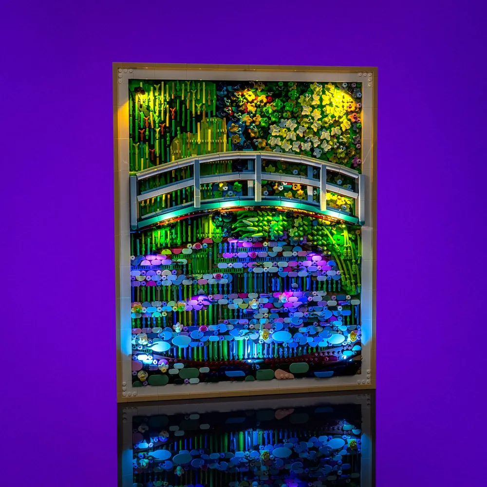 LightMyBricks premium LED kit illuminating the full Monet 31220 artwork