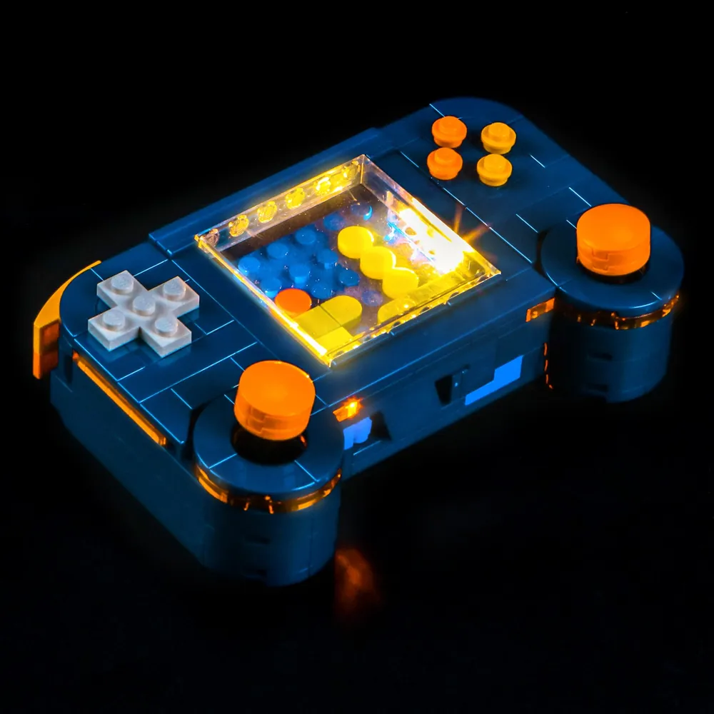 BrickBling light kit glowing on LEGO Retro Gaming Console 31380
