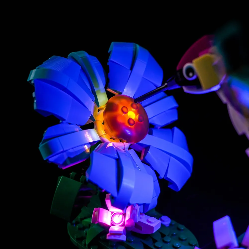 Illuminated LEGO Hummingbird 31384 with BrickBling accent lighting