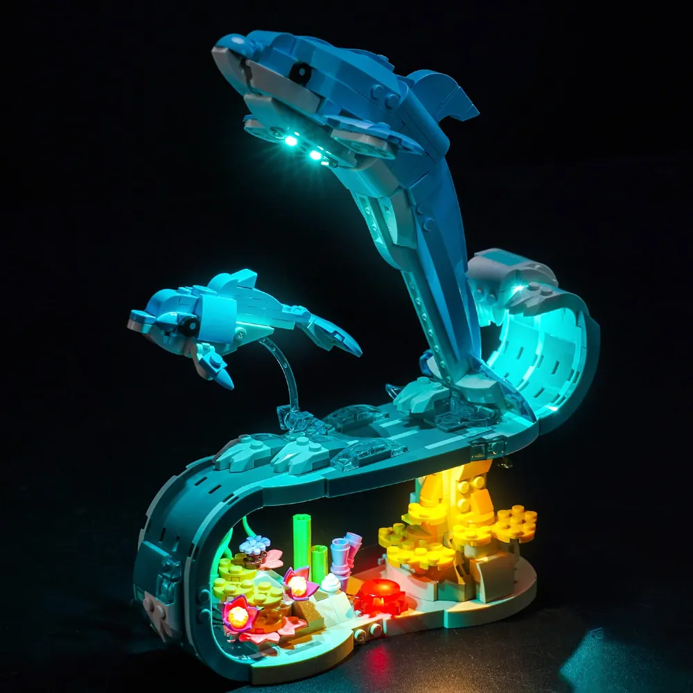 BrickBling light kit for LEGO Creator 31385 dolphins illuminating fins and water base