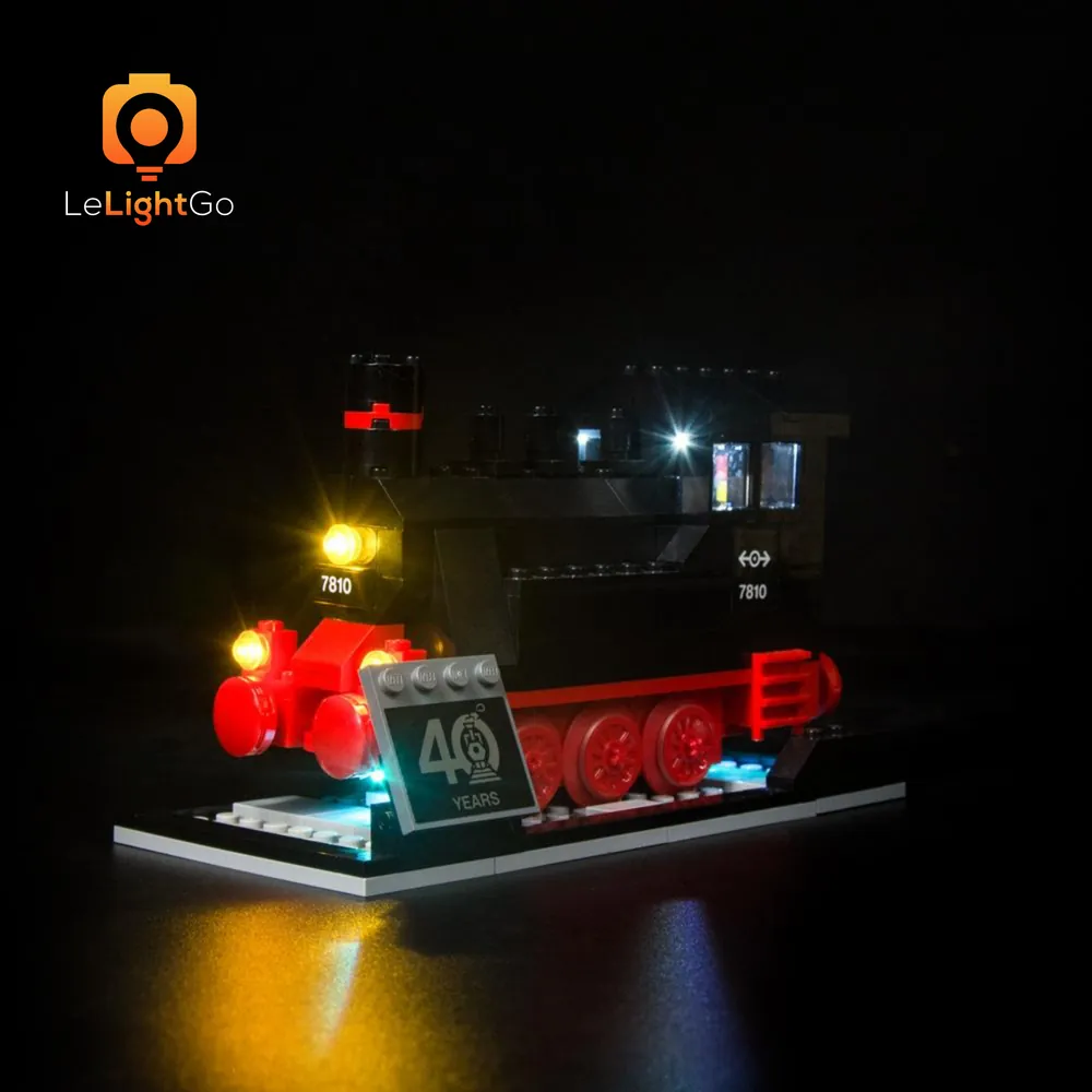 LeLightGo LED kit for LEGO 40370 with modular micro-LEDs lighting the train