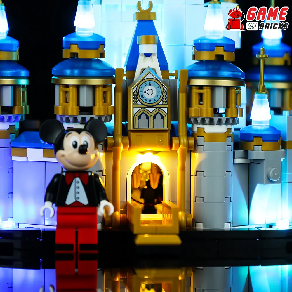 Close-up of tower lighting on LEGO Mini Disney Castle 40478