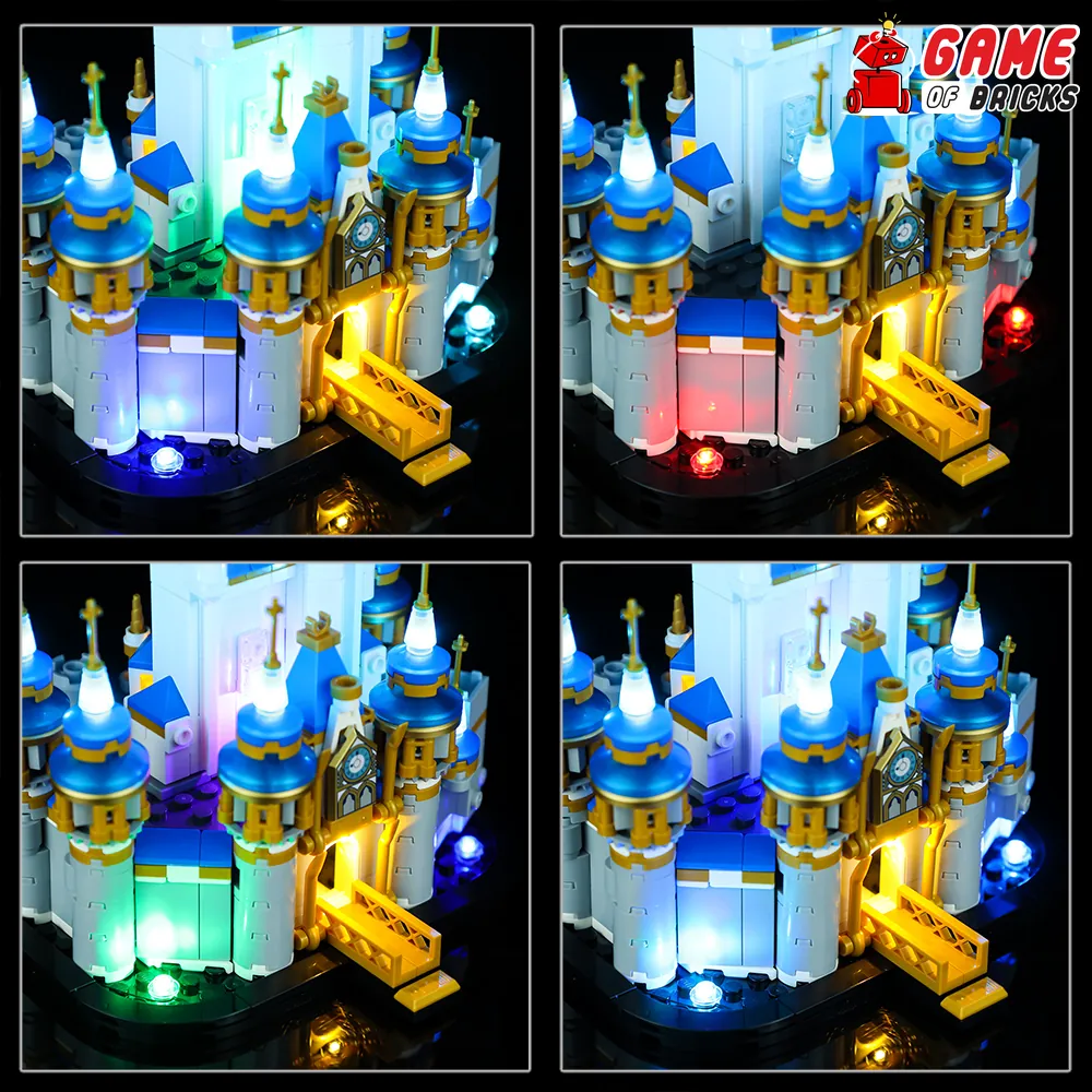 Warm glow courtyard lighting on LEGO Mini Disney Castle 40478