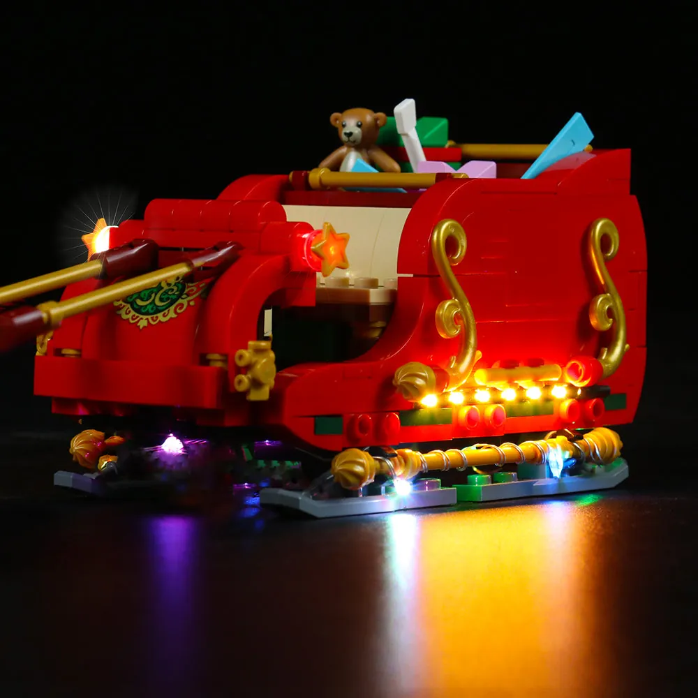 Close-up of BrickBling micro-LEDs in LEGO Santa's Sleigh 40499