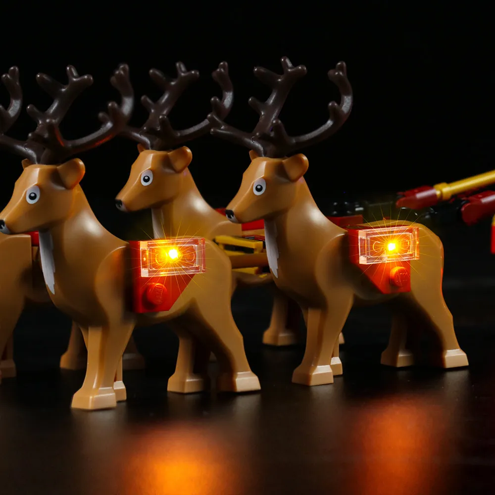 LEGO Santa's Sleigh 40499 with BrickBling lights in a festive display