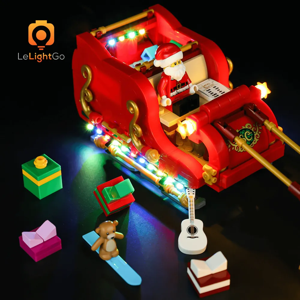 LEGO Santa's Sleigh 40499 illuminated by LeLightGo in a holiday scene