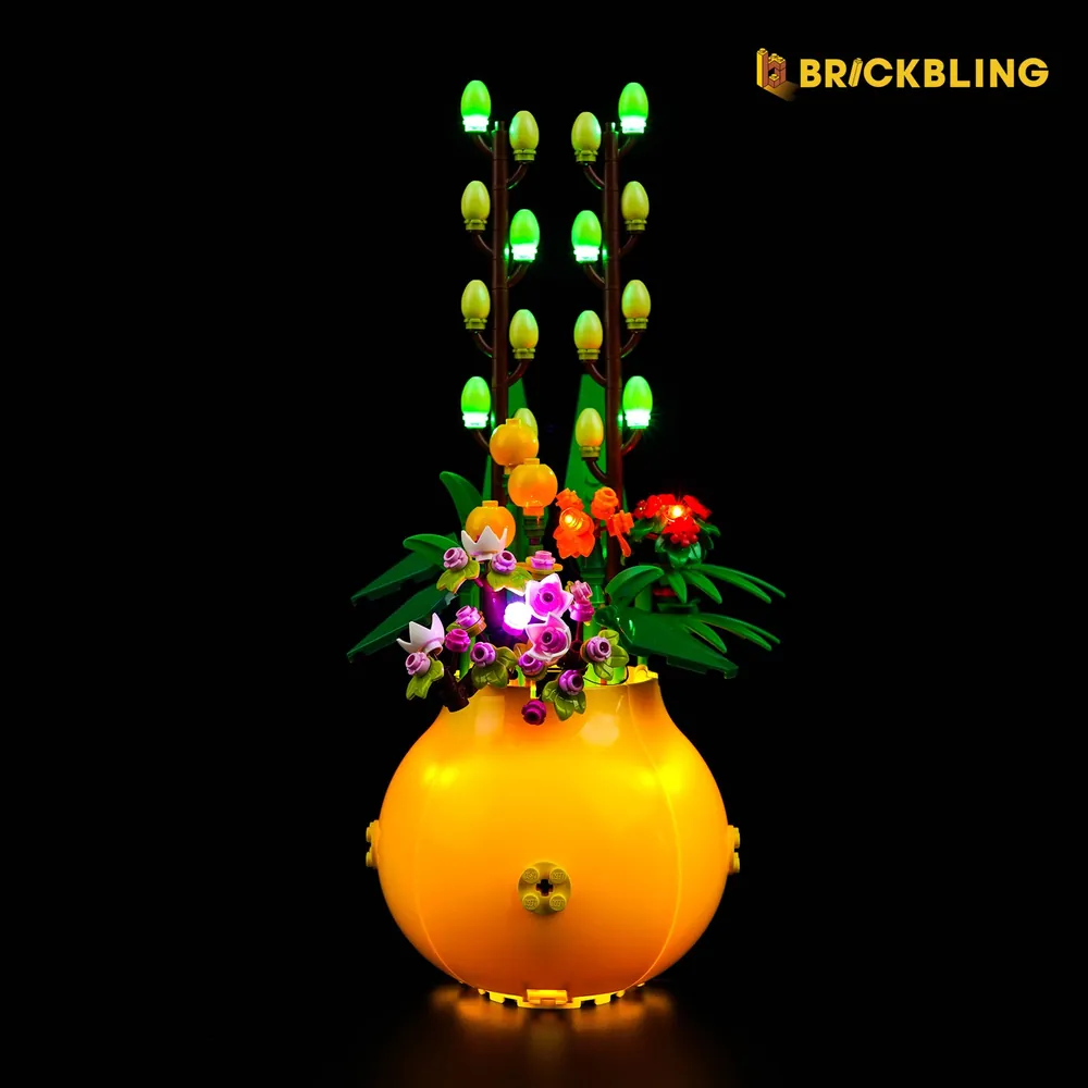 BrickBling LED kit for LEGO Flowerpot 40588 illuminating the flowers