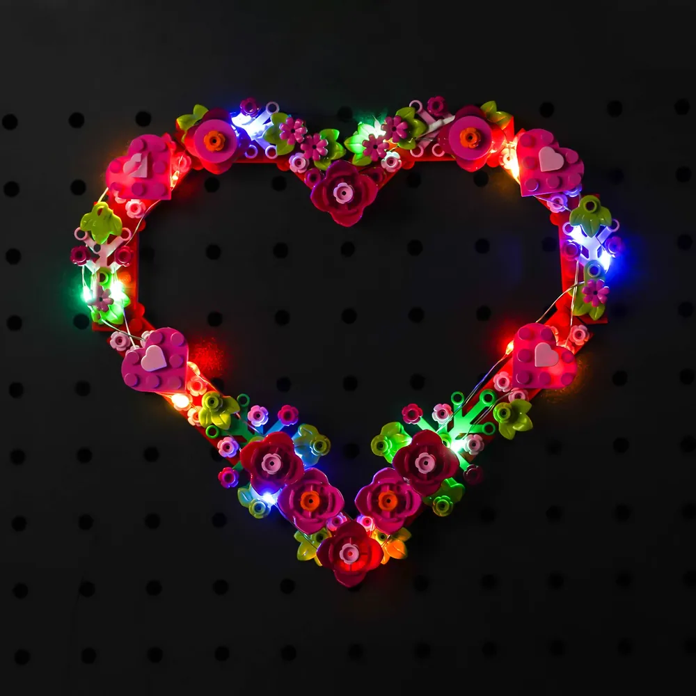 BrickBling LED light kit for LEGO Heart Ornament 40638 highlighting red and pink flowers