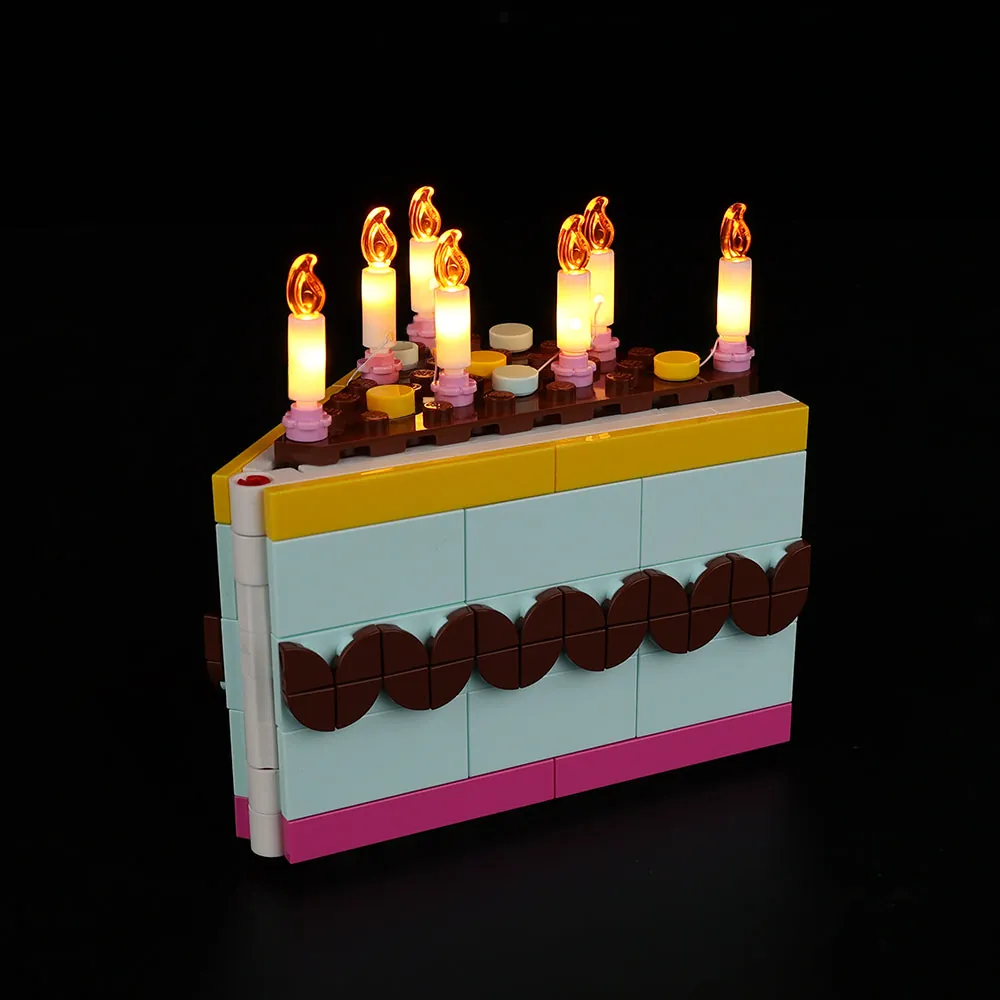 LEGO Birthday Cake 40641 with Game of Bricks light kit, modular boards visible under frosting